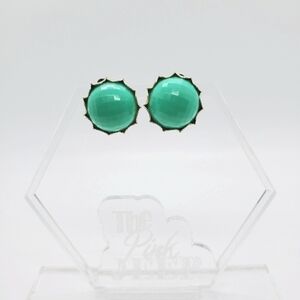 Vintage teal dome shaped plastic clip on earings
